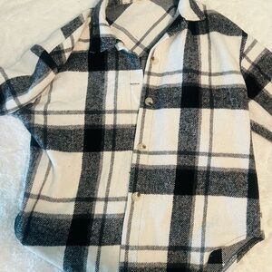 Women’s Small Black & Cream Plaid Button-Up Shirt